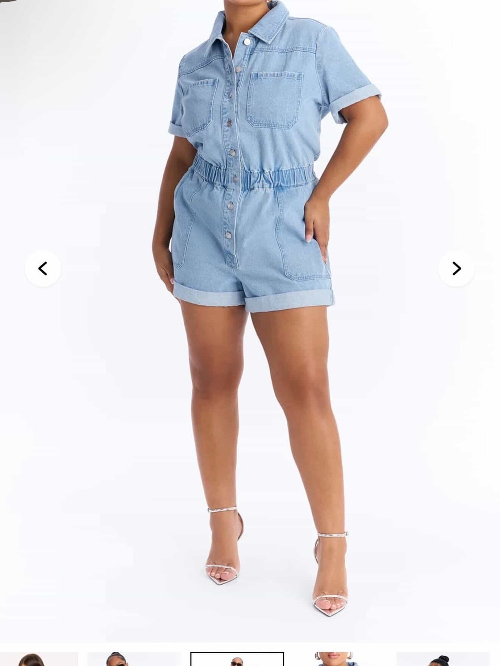 Fashion Nova Light Blue Denim Short Sleeve Romper